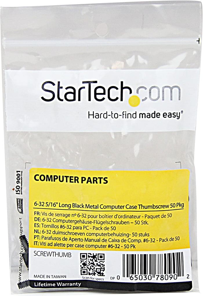 StarTech.com 6-32 5/16in Long Black Metal Computer Case Thumbscrew Pkg of 50