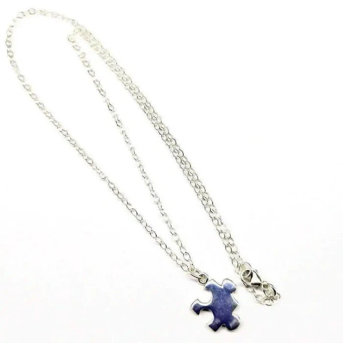 Sterling Silver Autism Awareness Puzzle Piece Chain Necklace featuring a handcrafted puzzle piece pendant on a delicate chain.