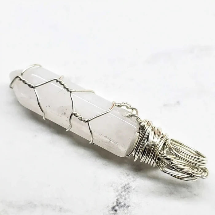 Sterling Silver Messy Wire Wrap Gemstone Crystal Pendant showcasing elegant design and unique wire wrapping details.