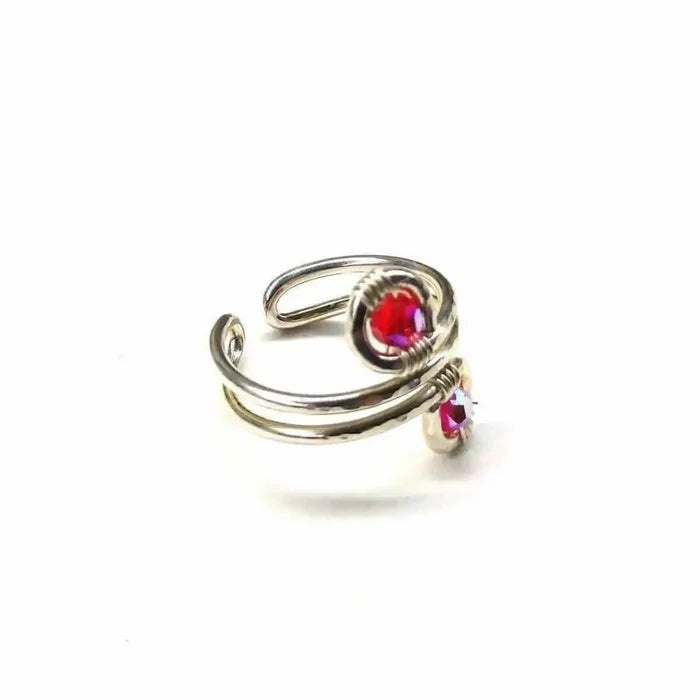 Sterling Silver Red Pink Crystal Adjustable Finger Toe Ring elegantly crafted with red and pink crystals for versatile style.