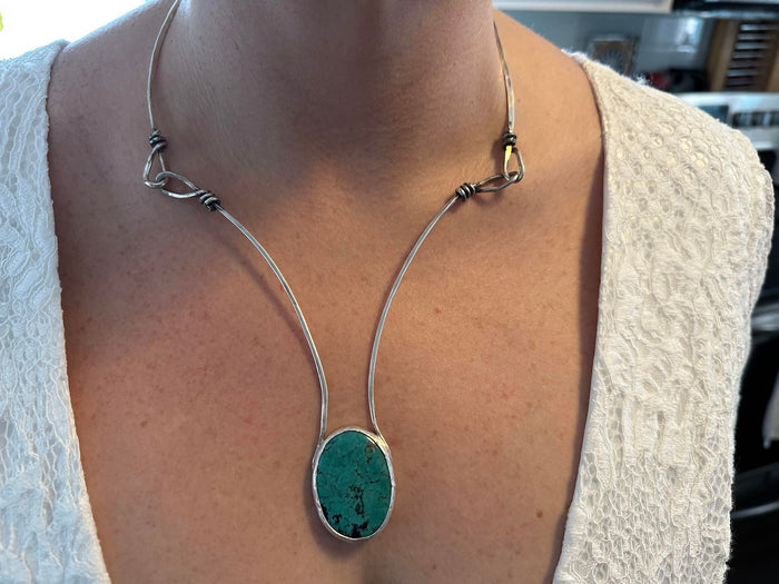 Sterling silver turquoise necklace pendant choker