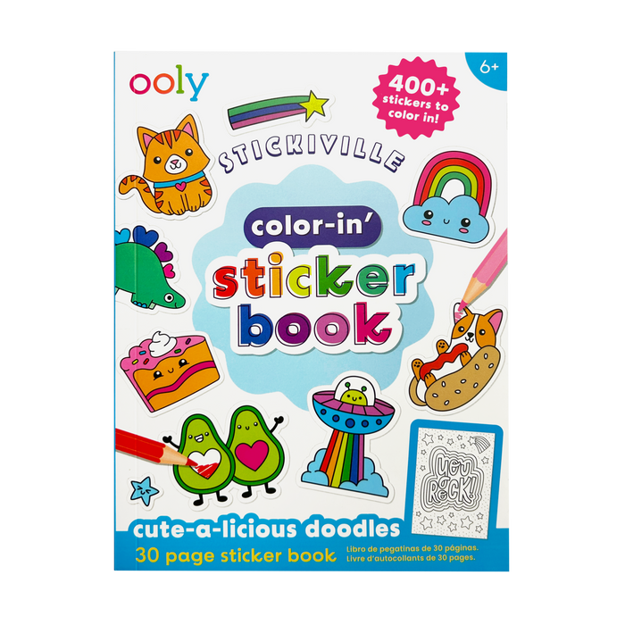 Front cover of Stickiville Color-In’ Sticker Book: Cute-A-Licious Doodles