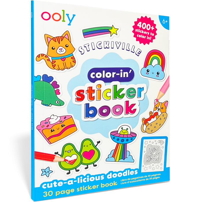 Quarter angle of Stickiville Color-In’ Sticker Book: Cute-A-Licious Doodles
