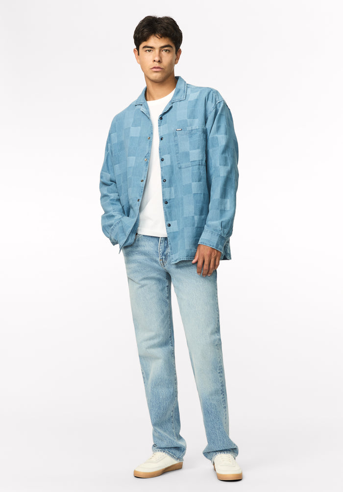 Stone Men's Long Sleeve Lightweight Denim Shirt, Vintage Indigo - BM24958