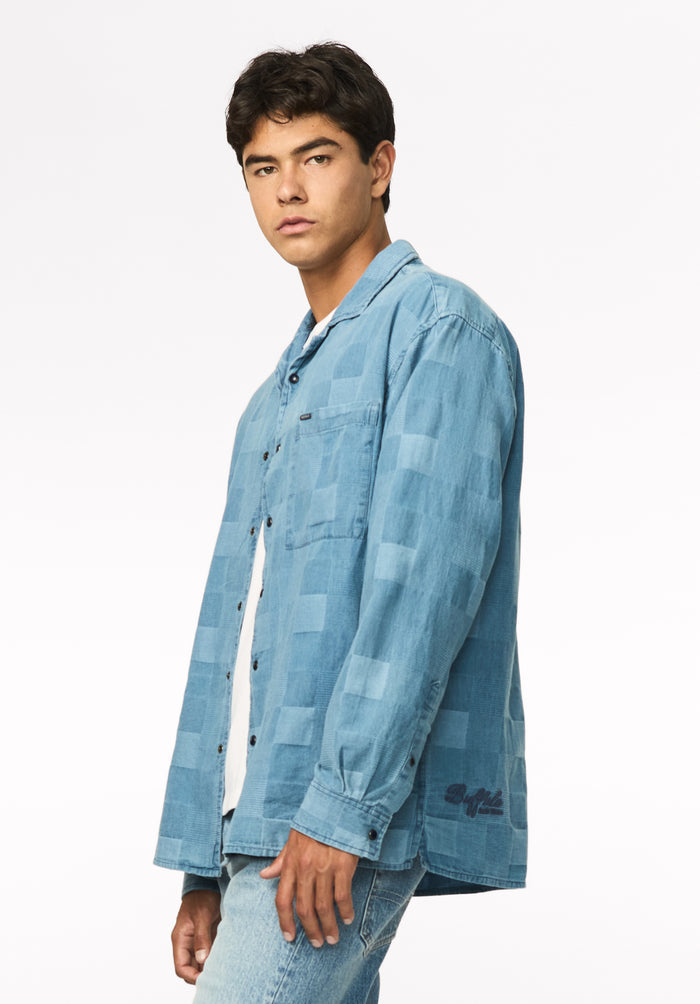 Stone Men's Long Sleeve Lightweight Denim Shirt, Vintage Indigo - BM24958