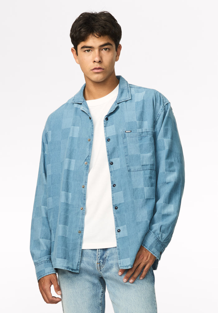 Stone Men's Long Sleeve Lightweight Denim Shirt, Vintage Indigo - BM24958