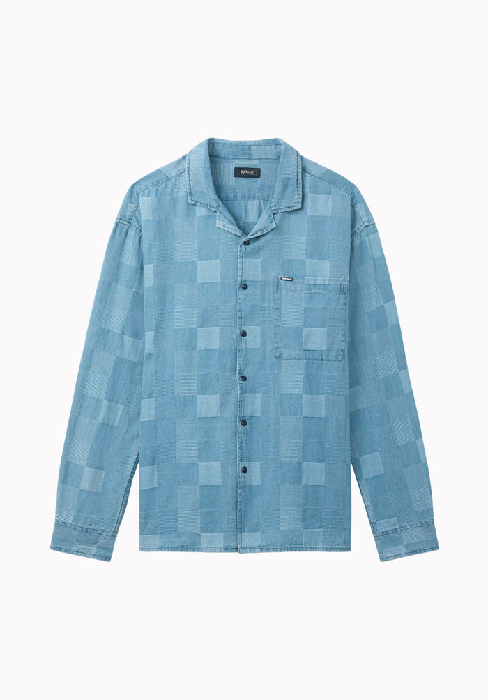 Stone Men's Long Sleeve Lightweight Denim Shirt, Vintage Indigo - BM24958