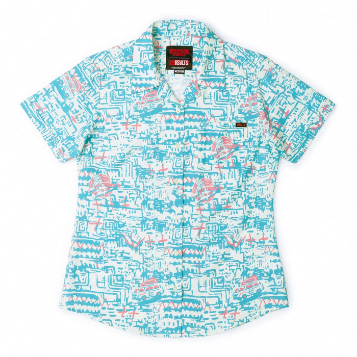 RSVLTS XS Stranger Things Women's Short Sleeve Shirt Stranger Things "Surfer Boy Pizza" – Women's KUNUFLEX Short Sleeve Shirt Stranger Things "Surfer Boy Pizza" – Women's KUNUFLEX Short Sleeve Shirt
