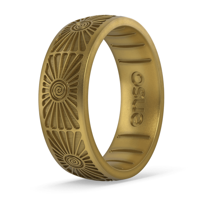 Etched Signature Silicone Ring - Sunburst Spiral - Antique Gold
