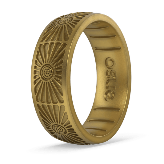 Etched Signature Silicone Ring - Sunburst Spiral - Antique Gold