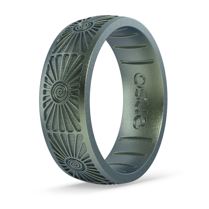 Etched Signature Silicone Ring - Sunburst Spiral - Volcanic Ash