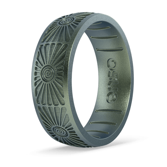Etched Signature Silicone Ring - Sunburst Spiral - Volcanic Ash