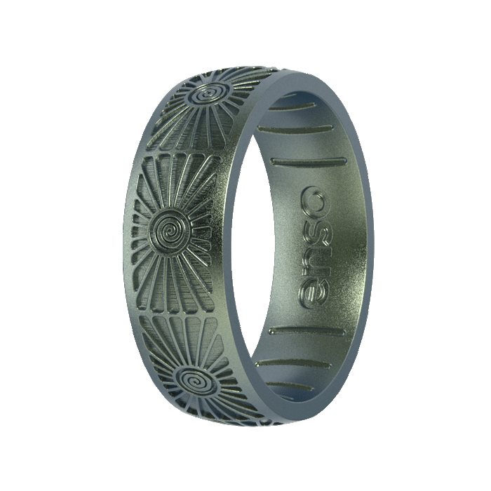 Etched Signature Silicone Ring - Sunburst Spiral - Volcanic Ash