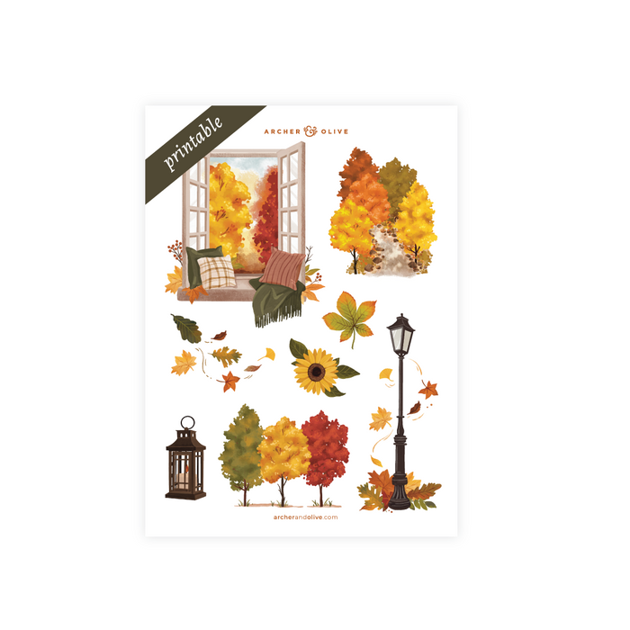Swirling Leaves: Printable Stickers - Archer and Olive