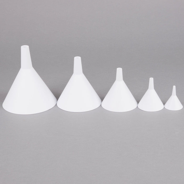 Tablecraft  5-Piece White Plastic Funnel Set This Tablecraft 5 white plastic funnel set is a necessity for any kitchen or restaurant-TABL-5 Hannah's Variety Store