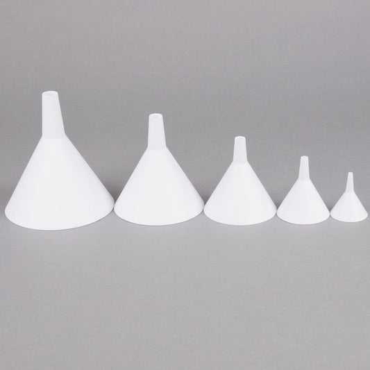 Tablecraft  5-Piece White Plastic Funnel Set This Tablecraft 5 white plastic funnel set is a necessity for any kitchen or restaurant-TABL-5 Hannah's Variety Store