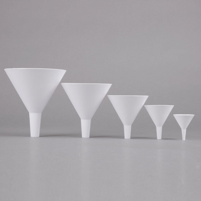 Tablecraft  5-Piece White Plastic Funnel Set This Tablecraft 5 white plastic funnel set is a necessity for any kitchen or restaurant-TABL-5 Hannah's Variety Store
