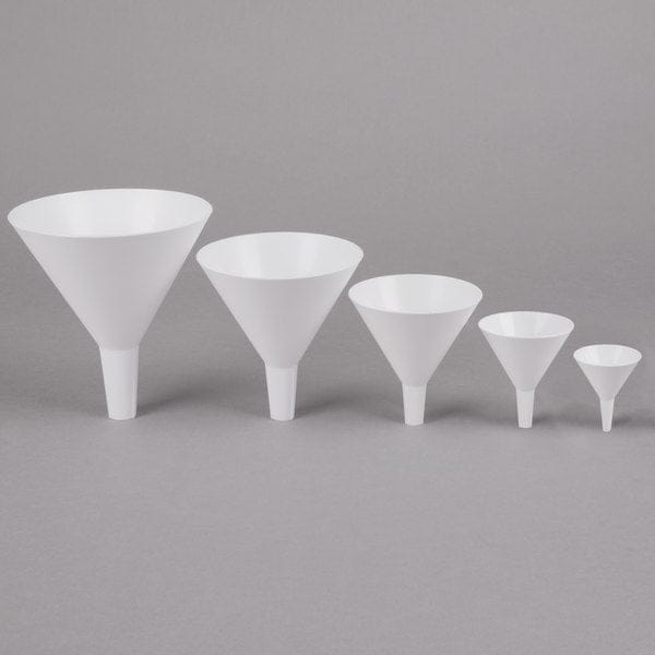 Tablecraft  5-Piece White Plastic Funnel Set This Tablecraft 5 white plastic funnel set is a necessity for any kitchen or restaurant-TABL-5 Hannah's Variety Store