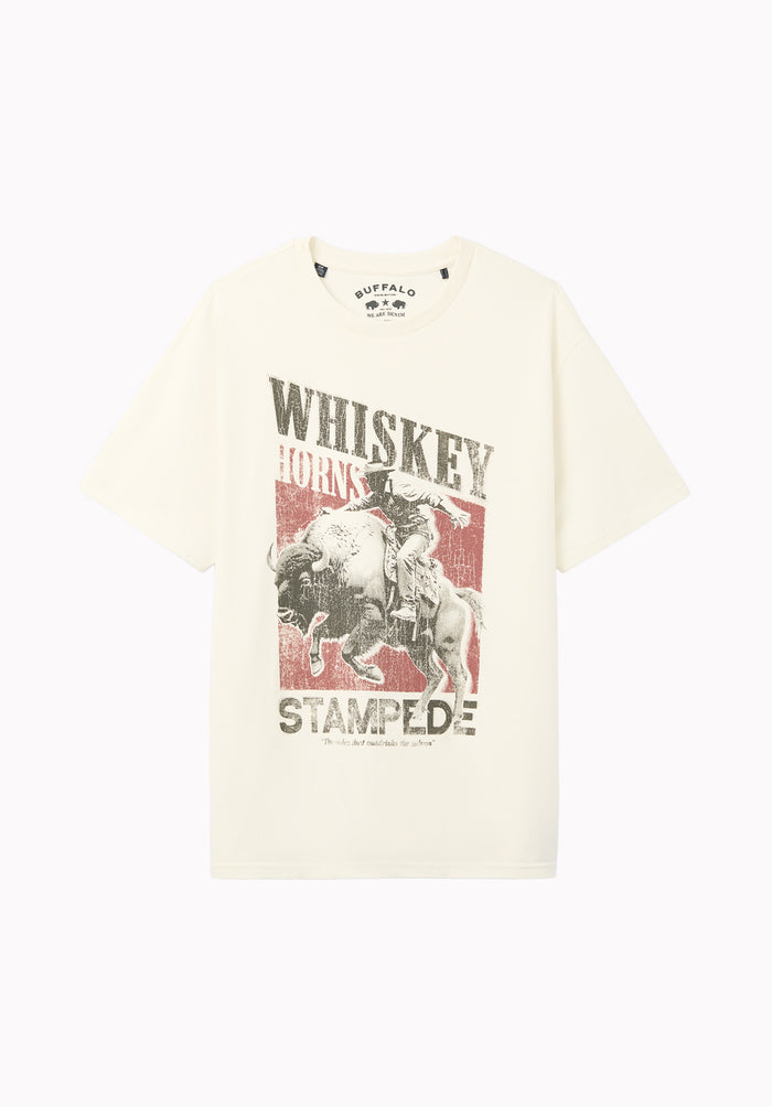 Tario Men's Whiskey Cowboy Print Graphic Tee, Milk - BM24968