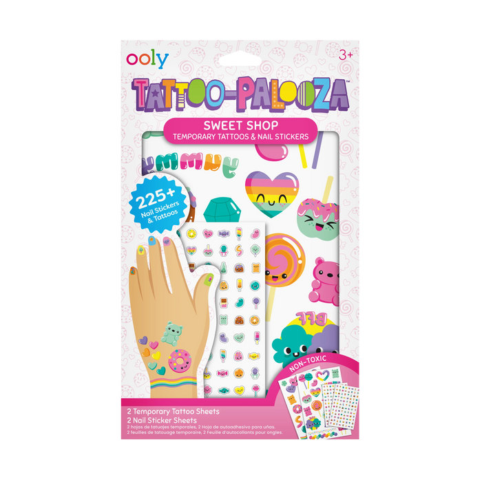Front of packaging of OOLY Temporary Tattoo-Palooza Tattoos & Nail Stickers - Sweet Shop