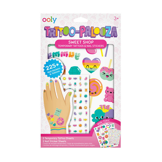 Front of packaging of OOLY Temporary Tattoo-Palooza Tattoos & Nail Stickers - Sweet Shop
