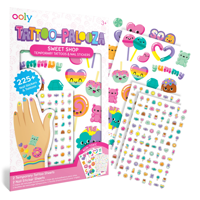 Packaging and sheets from OOLY Tattoo-Palooza Temporary Tattoos & Nail Stickers - Sweet Shop