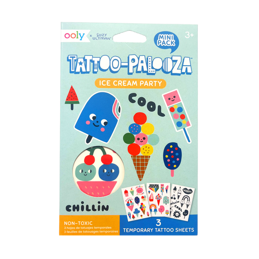 OOLY Tattoo-Palooza x Suzy Ultman: Temporary Tattoos Mini Pack - Ice Cream Party front of packaging