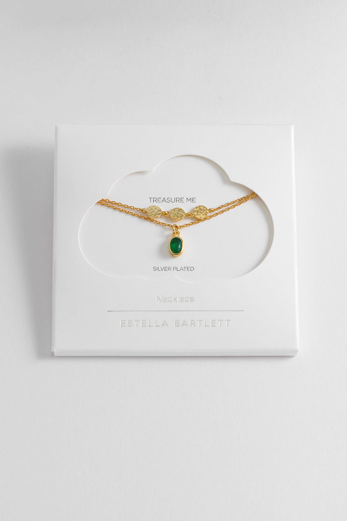 Textured Disc Gemstone Duo Necklace