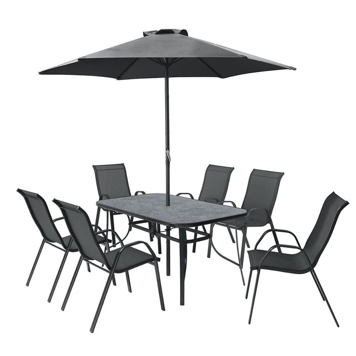 The Garden Collection Amora 6-Seater Dining Set with Parasol