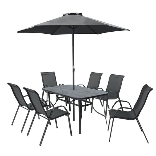 The Garden Collection Amora 6-Seater Dining Set with Parasol