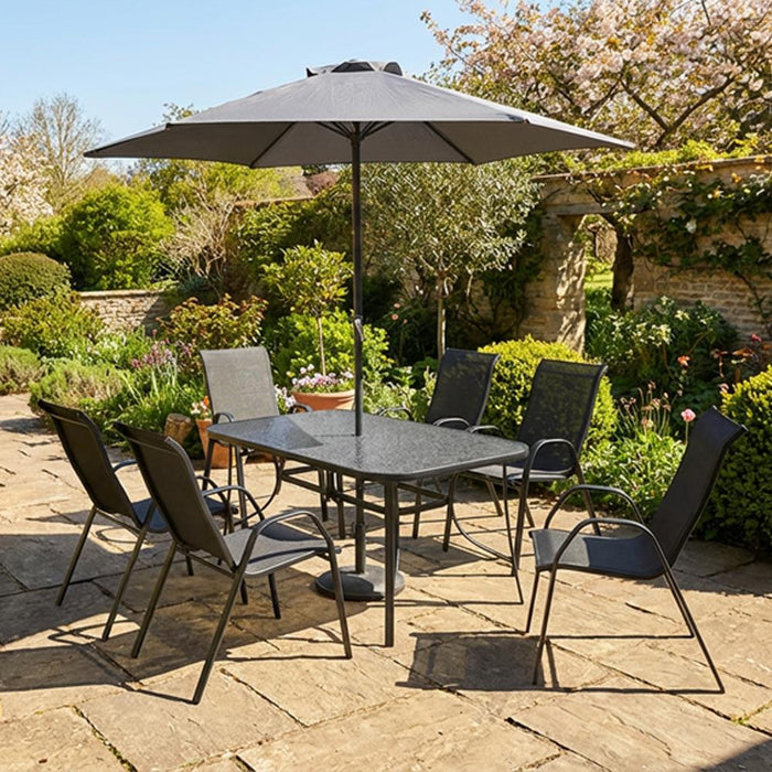 The Garden Collection Amora 6-Seater Dining Set with Parasol