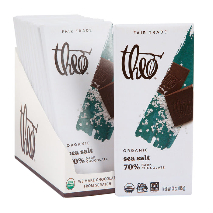 Theo 70% Dark Chocolate Sea Salt Candy Bars - 12 Count