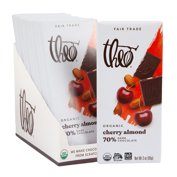 Theo Chocolates Dark Chocolate Cherry Almond Candy Bars - 12 Count