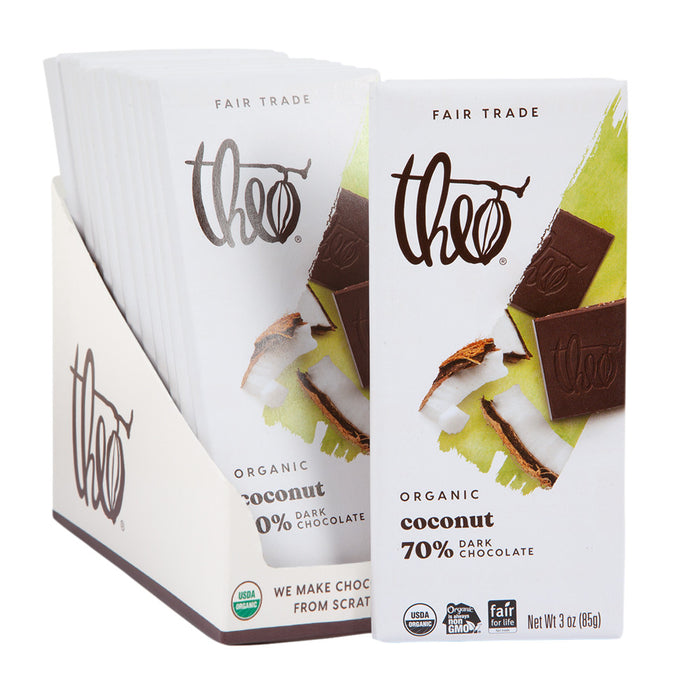 Theo Coconut Dark Chocolate Candy Bar - 12 Count