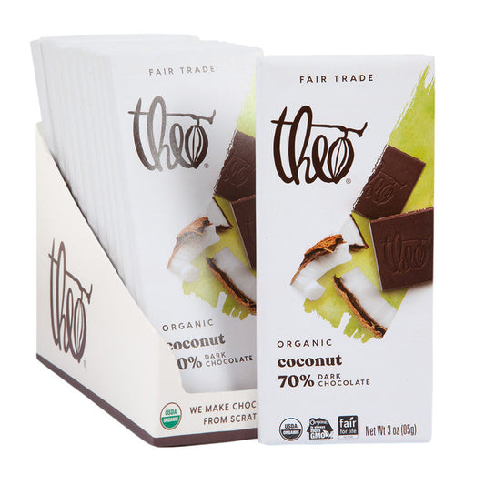 Theo Coconut Dark Chocolate Candy Bar - 12 Count