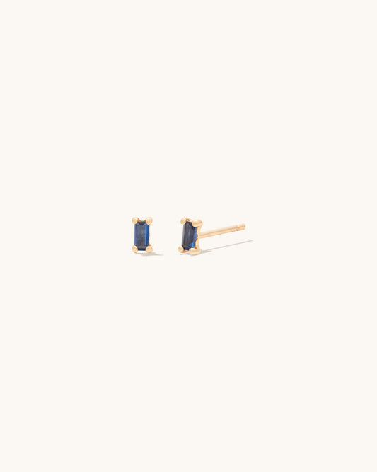 Tiny Blue Sapphire Baguette Studs
