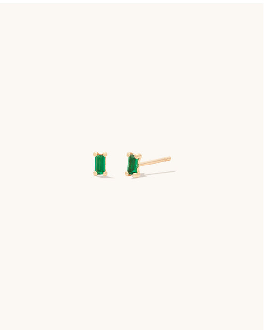 Tiny Emerald Baguette Studs