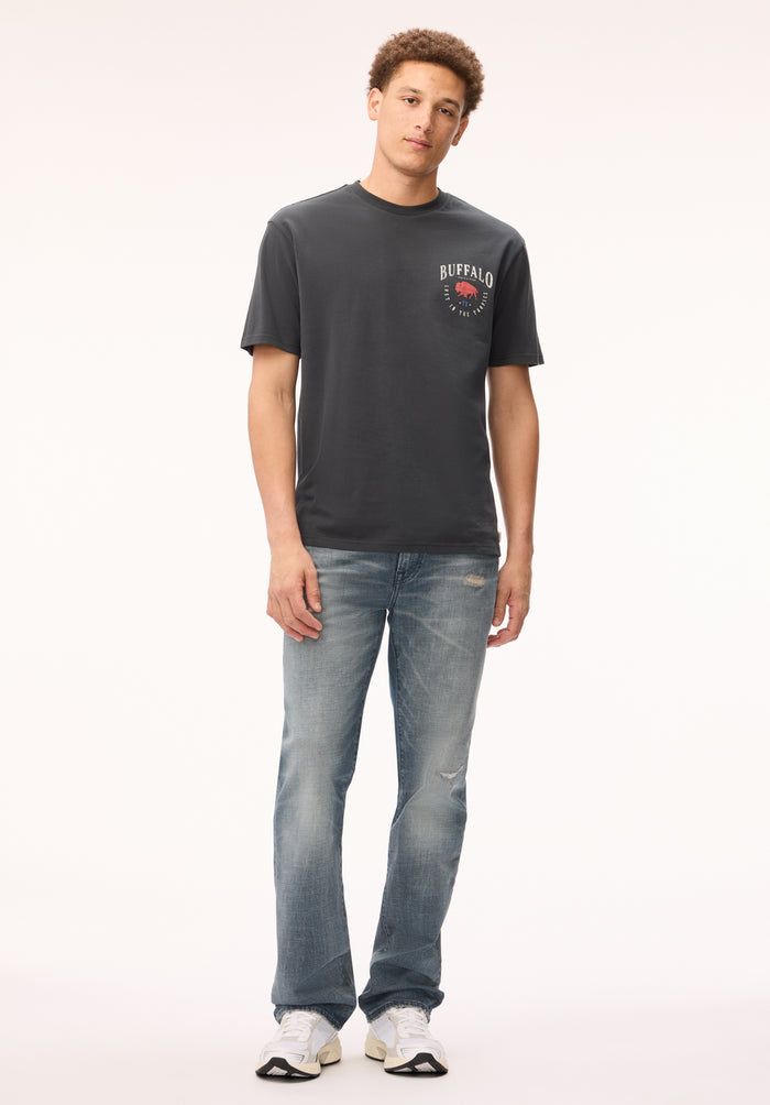 Buffalo Men T-Shirts Black Knit Tees Short Sleeve Buffalo Print