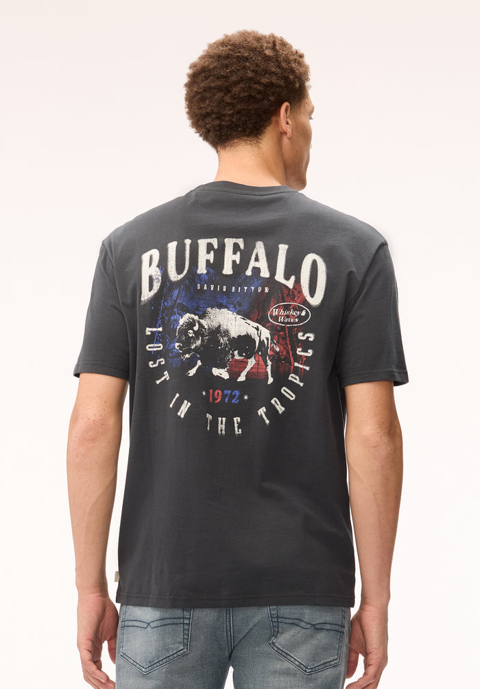 Buffalo Men T-Shirts Black Knit Tees Short Sleeve Buffalo Print