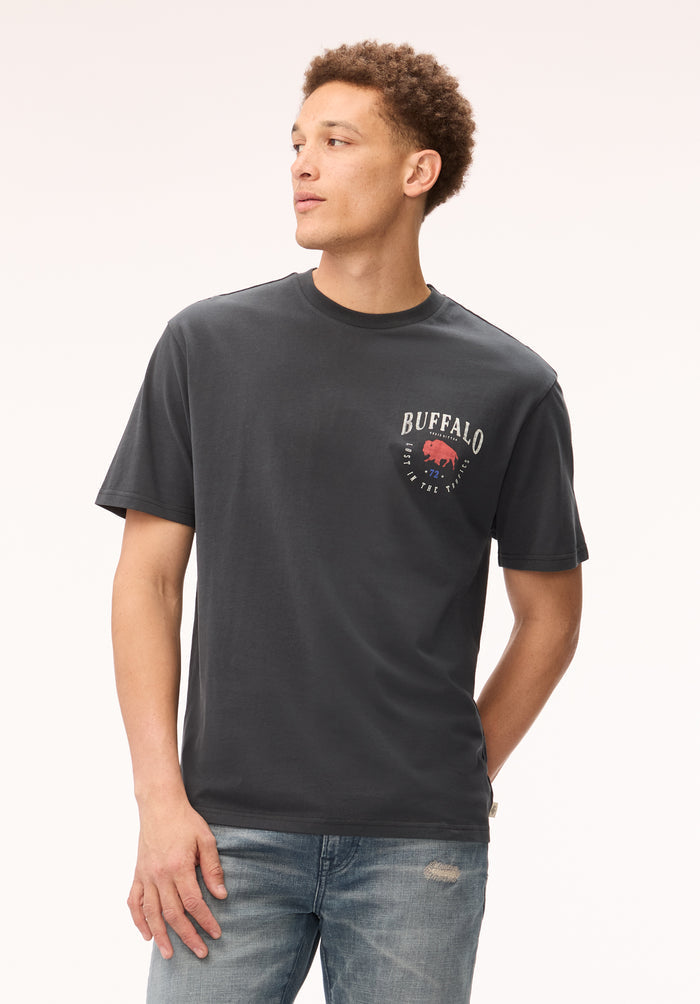 Buffalo Men T-Shirts Black Knit Tees Short Sleeve Buffalo Print