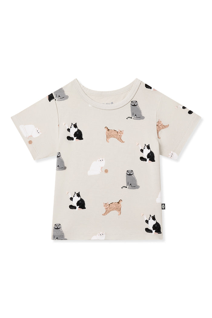Toddler Basic Tee in Fluffy Cat on a white surface