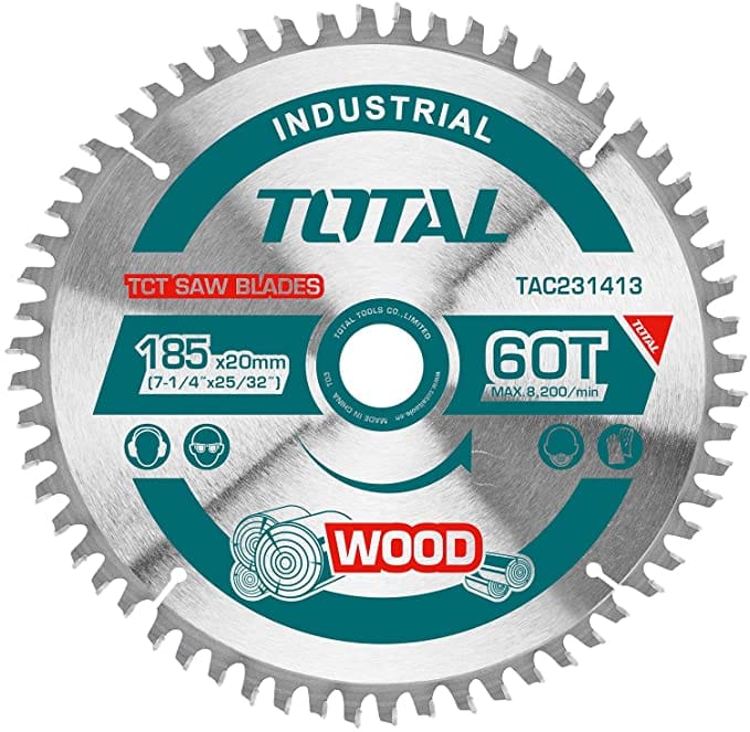 Total 60T TCT Wood Saw Blade Industrial 185mm X 20mm (7 1/4" X 25/32") TAC231413 ebuystt