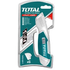 Total's Heavy Duty Utility Knife with Rubber Grip, 3-Position Retractable Locking Blade with 5 (61mm x 19mm) Replaceable Blades, Durable Zinc Alloy Construction. Ideal for Box Cutting, Arts and Crafts, Cutting Carpet, Drywall, Vinyl, and More - TG5126101 TOTAL