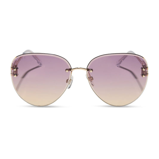 diff eyewear featuring the trista aviator sunglasses with a gold frame and misty lilac gradient lenses front view