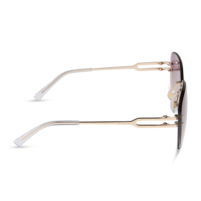 diff eyewear featuring the trista aviator sunglasses with a gold frame and misty lilac gradient lenses side view