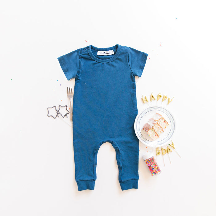 TroubleBoy® Aegean Blue Slim Fit Short Sleeve Blank Romper