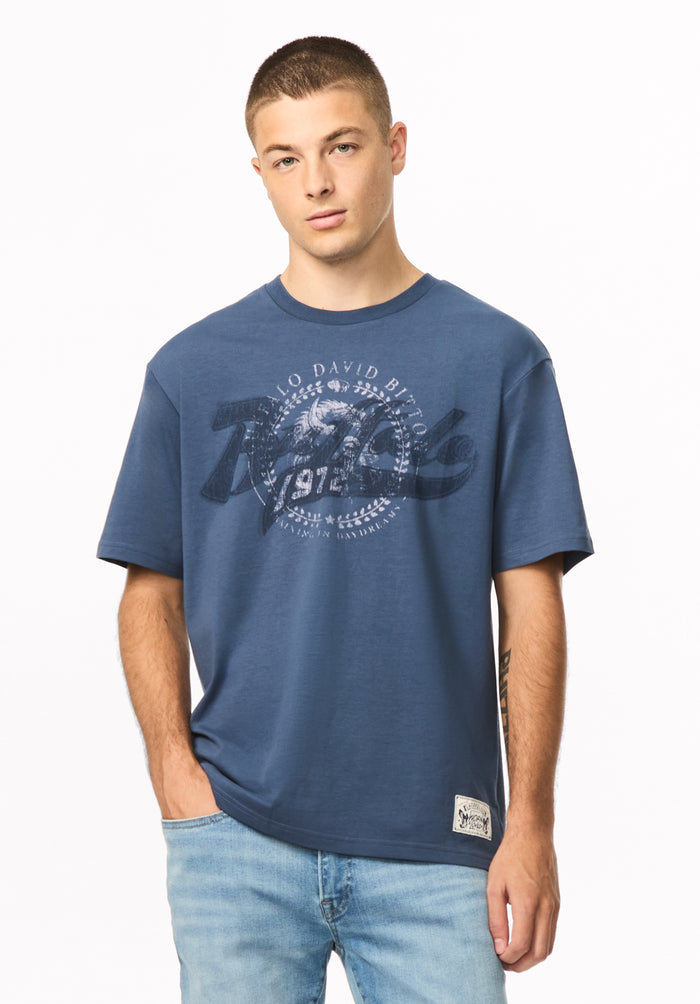 Tulian Men's Buffalo Graphic Tee, Vintage Indigo - BM24965