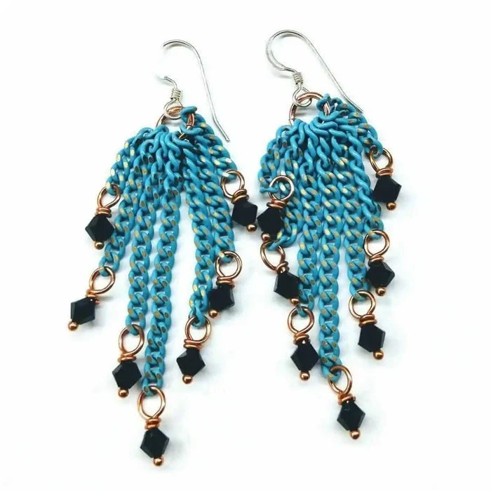 AMD1067Turquoise Tassel Chain Black Crystal Earrings JewelryEarrings$ 87.00Alexa Martha Designs