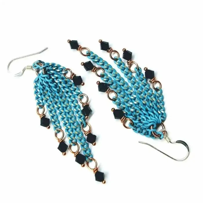 AMD1067Turquoise Tassel Chain Black Crystal Earrings JewelryEarrings$ 87.00Alexa Martha Designs
