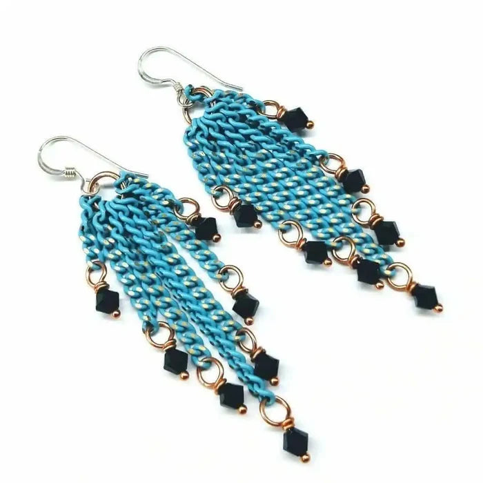 AMD1067Turquoise Tassel Chain Black Crystal Earrings JewelryEarrings$ 87.00Alexa Martha Designs